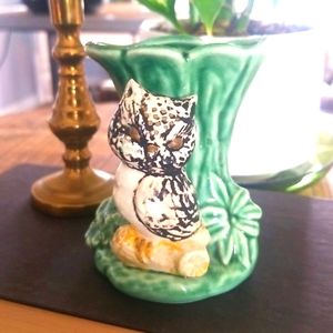 Vintage OWL Green Porcelain Glass Vase - Collectible Decor